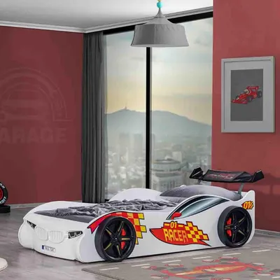 Produktbild von Weißes Autobett Designer Kinderbett Kunststoffbetten Rennwagenbett