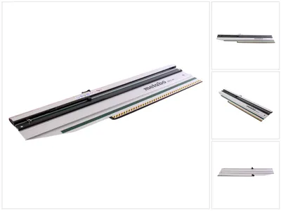 A product shot of a cutting guide for a circular saw, presented on a white background with smaller inset images.