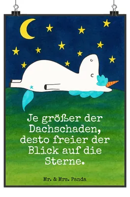Produktbild von Mr. & Mrs. Panda Bild Einhorn Sternenhimmel Design DIN A4 - Weiß - Geschenk, Unicorn, Wanddekoration, Einhörner, wanddeko, drucke, Plakat, Wandbild, Sterne, Verrückt