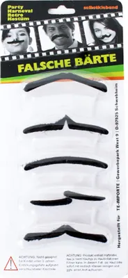 Produktbild von TE-Trend Schnurrbart Schnautzbart Bart Set selbstklebend Kostüm Verkleidung Karneval 5 Design Bärte schwarz