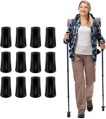 Produktbild von Nordic-Walking-Stockspitzen, 12 Stück, 11 mm, Schutzkappen aus Gummi für Wanderstöcke, Asphalt, Schotter, Berge