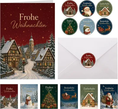 Imagen del producto de Tarjetas con motivos navideños de árboles de Navidad, paquete de 10 unidades, con sobres, para enviar felicitaciones navideñas