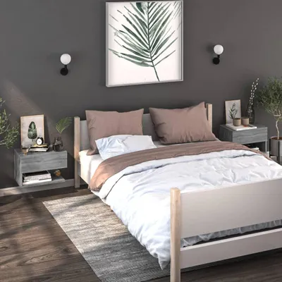 Image de vidaXL Tables de chevet murales 2 pcs. Gris Sonoma Matériau dérivé du bois
