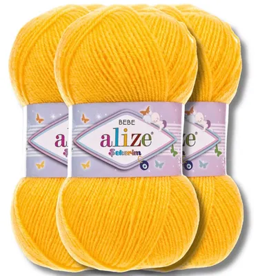 Produktbild von Alize 3x 100g Sekerim Bebe Wolle, Uni, Stricken, Häkeln (Golden Wheat - 566)