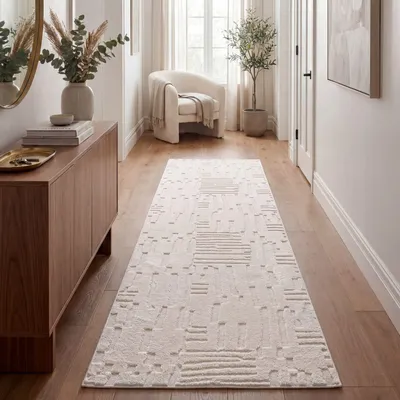 Produktbild von TT Home Wohnzimmer Teppich Schlafzimmer Hochflor Waschbar Skandinavisches Design Geometrisch Abstrakt Boho Stil Einfarbig 3D Größe 80x150 cm