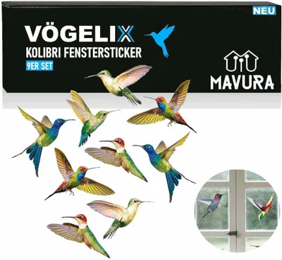 Immagine prodotto di VÖGELIX colibrì adesivi per finestre Immagini per finestre autoadesive 9 pezzi adesivi giardino d'inverno