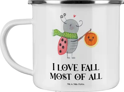Produktbild von Mr. & Mrs. Panda Teetasse Smörle Laterne - Weiß - Geschenk, Marienkäfer, Pott, Dekoration, Haferl, Emaille Tasse, Teebecher, Becher, Herbst