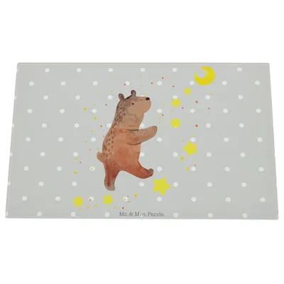 Produktbild von Mr. & Mrs. Panda Glasschneidebrett Bär Träume - Grau Pastell - Geschenk, Schneidebrett Aus Glas, Träumen, Traum, Schneidplatte, Schneideplatte, Hackbrett, Teddy