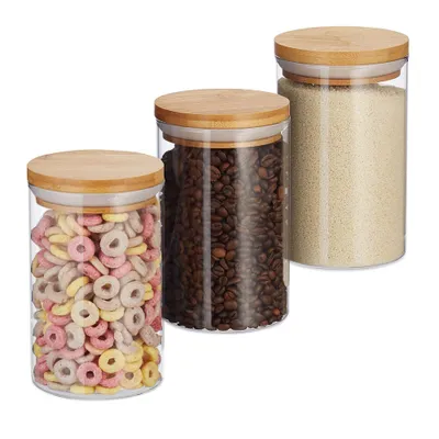 Produktbild von relaxdays 3er Set Vorratsdosen aus Glas 800 ml