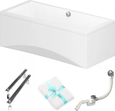 Obrázok produktu pre Cersanit | Vaňa – obdĺžniková vaňa Intro – 180 x 80 cm – s bielym obložením – akrylátová – sifón a nožičky