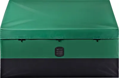 Produktbild von SucceBuy 100 Gallonen Aufbewahrungsbox für den Außenbereich, wasserdichte Deckbox aus PE-Plane mit verzinktem Rahmen, Allwetterschutz und tragbar, für Camping, Garten, Poolrand, Hof, Braun und Blau