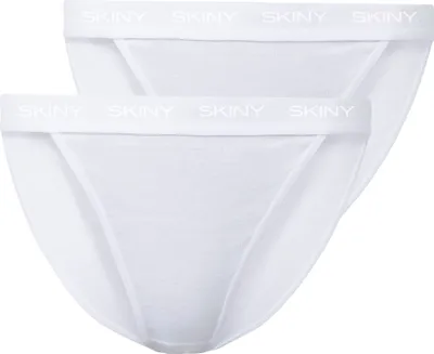 Produktbild von SKINY Damen Tanga, 2er Pack - Unterwäsche, Tanga, Baumwolle, Logobund, einfarbig Weiß 42