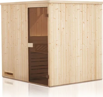 Produktbild von Elementsauna Kawir 68 mm mit Dachkranz - Außenmaße (B x T x H): 194 x 194 x 199 cm