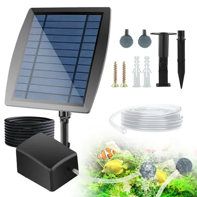Solar-Teichbelüfter 6V 2,5W mit 2,5m Schlauch, 2 Luftsteinen, 3 Modi