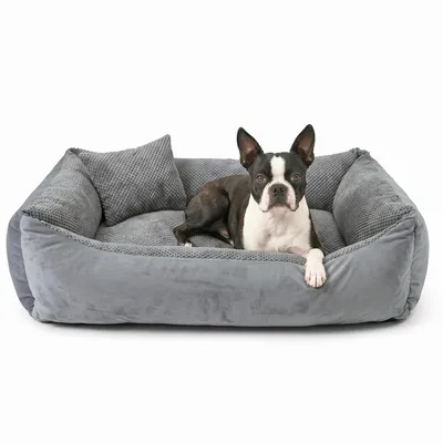 Produktbild von 4L Textil TEO Hundekorb mittelgroße Hunde Kuscheliges Hundebett mit Bezug Hundekissen flauschig Hundekörbchen Hundesofa (100x80 cm, Dunkelgrau)
