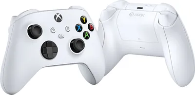 Two white Xbox controllers are shown against a white background. One controller is shown from the front, and the other from the back.