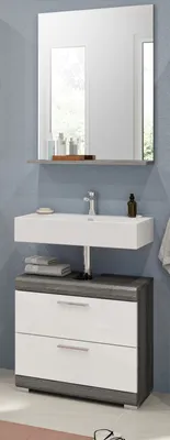 Produktbild von Badmöbel Set 2-teilig "Shawn" weiß Hochglanz und Rauchsilber grau, 60 cm, Vollauszug