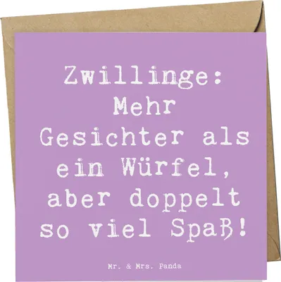 Produktbild von Mr. & Mrs. Panda Grußkarte Spruch Zwillinge Spaß - Lavendeltraum - Geschenk, Horoskop, Astrologie, Geschenke Sternzeichen, faltkarte, Klappkarte, Zwillingspaar, Humor
