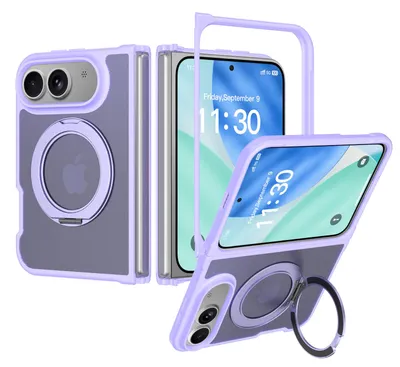 Produktbild von Magnetisch Hülle für iPhone Duo mit Ringhalter Ständer, Transluzente Matt Rückseite Stoßfeste Handyhülle Lila