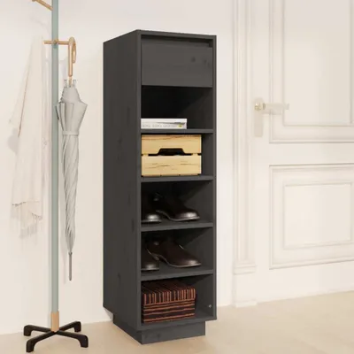 Zdjęcie produktu dla vidaXL Stojak na buty szary 30x34x105 cm lite drewno sosnowe - Stojak na buty - Półki na buty - Szafka na buty - Organizer na buty