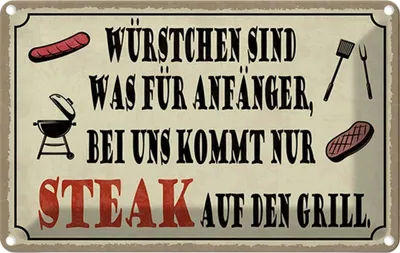 Produktbild von vianmo Blechschild 20x30 cm bei uns kommt Steak auf Grill Essen Trinken