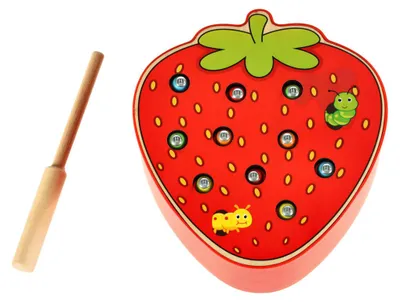 Obrázok produktu pre Magnetická drevená jahodová húsenica – Montessori hračka pre batoľatá, jemná motorika