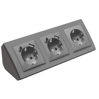 Produktbild von Ecksteckdose 2-fach Steckdose mit USB und Schucko Steckdose Steckdosenblock 45° Verteilerdose silber.