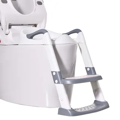 Produktbild von Kinder Toilettensitz, Toilettentrainer mit Leiter, verstellbare Klapphöhe, Weißgrau