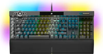 Produktbild von Corsair K100 RGB Optical-Mechanical Gaming, Kabelgebunden, USB, Optomechanischer Schlüsselschalter, QWERTZ, RGB-LED, Schwarz