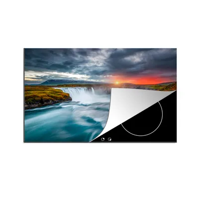 Produktbild von KitchenYeah© Herdabdeckplatte Wasserfall - Sonnenuntergang - Natur - Wasser , 80x52cm, Küche Deko, Glaskeramikkochfeld Herdabdeckung, Abdeckplatte fùr Kochfeld