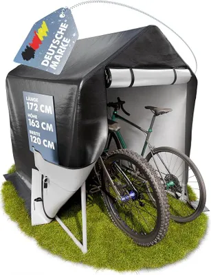 Produktbild von Fahrradgarage | 172 x 163 x 120 cm | Einfacher Aufbau ohne Schrauben | Zeltgarage Gerätehaus Gartenhütte Fahrradschuppen Foliengerätehaus