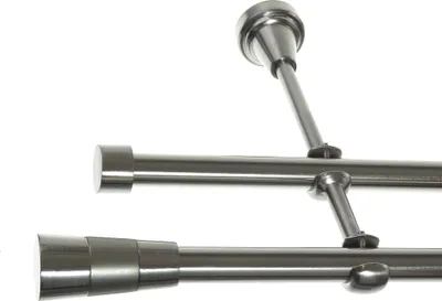 Produktbild von Gardinenstange Set Edelstahl Look Metall Ø 16mm zur Wandbefestigung 2-lauf Konus, Länge wählbar H24 E11 E16