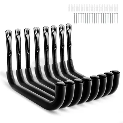 Immagine prodotto di Gancio appendiabiti nero - Set da 8 pezzi - Acciaio inossidabile - Capacità massima di carico: 30 kg - Include viti/tasselli - 32 x 23 cm - Gancio