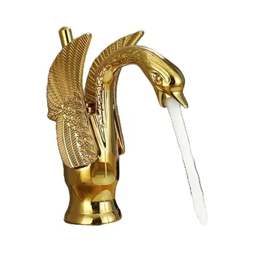 Obrázek produktu pro Koupelnová umyvadlová baterie, vintage měděný design labutě, baterie na teplou a studenou vodu, krátká zlatá barva
