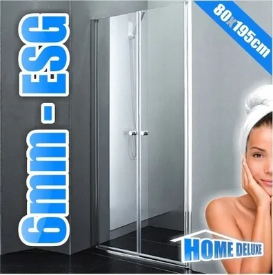 Produktbild von HOME DELUXE - Duschabtrennung LAVEA - Klarglas - Maße: 80 x 195 cm - 6 mm nanobeschichtetes Sicherheitsglas, inkl. Scharniere und Montagematerial I - Duschtür Pendeltür Duschtrennwand Nischentür