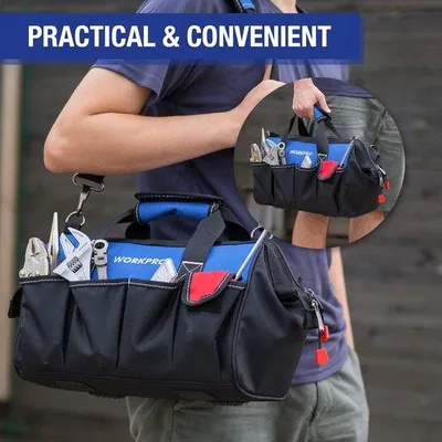 Immagine prodotto di Borsa da elettricista, professionale, impermeabile, ampia apertura e grande capienza, 36 cm, in poliestere 600D, tracolla regolabile, multifunzionale