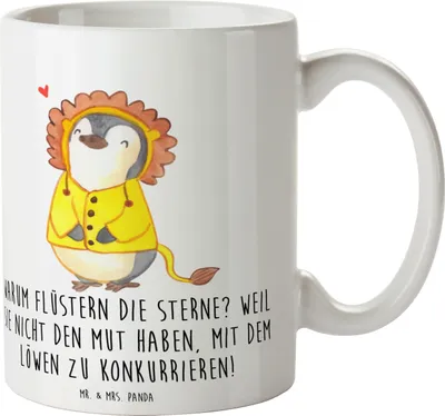 Produktbild von Mr. & Mrs. Panda Becher Sterne und Löwe - Weiß - Geschenk, Kaffeebecher, Kaffeetasse, Mut, Geschenke Sternzeichen, Juli Geburtstag, Horoskop, Charaktereigenschaften