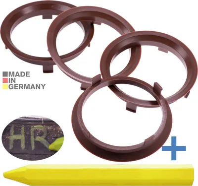 Produktbild von 4X Zentrierringe 70,1 x 63,4 mm Braun Felgen Ringe + 1x Reifen Kreide Fett Stift