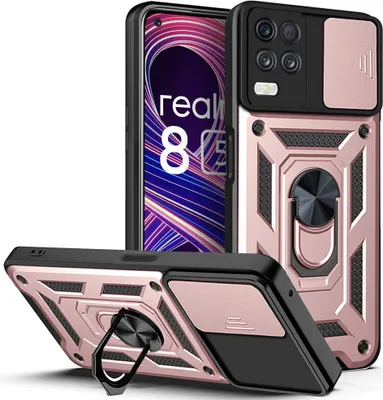 Produktbild von Realme 8 5G Hülle mit Ring Ständer Halter Dia Kameraschutz TPU Bumper Silikon Schutzhülle für OPPO Realme 8 5G Rosa