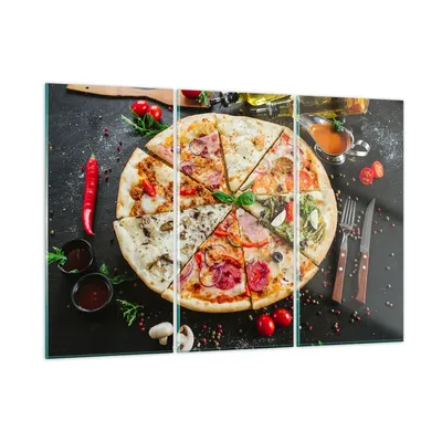 Produktbild von Bilder auf glas - Pizza Käse Tomaten - 105x70cm - Glasbilder - Wandbilder - Kunstdruck - zum Aufhängen bereit - Wanddekoration aus Glas - Glas Bilder - Wandbild auf Glas - 3 Teile - GCE105x70-4118