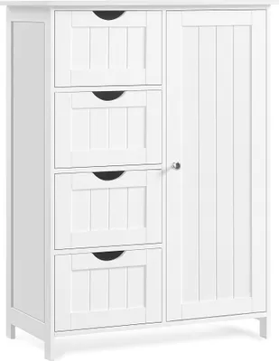 Produktbild von VASAGLE Badezimmerschrank, schmaler Badschrank, Beistellschrank, Kommode, mit 4 Schubladen, Schranktür, verstellbare Ablage