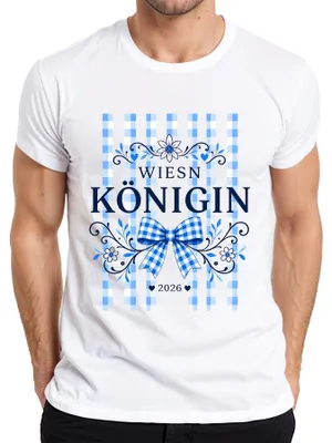 Productafbeelding van Wiesn Königin 2026, , Beierse traditionele kleding, dames, lederen broek, geruit, heren T-shirt, wit, maat L