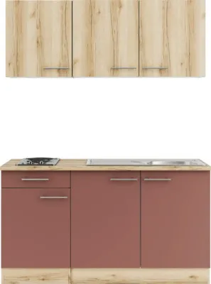 Produktbild von Optifit Singleküche mit Geräten Livorno290/Bari407 150 cm wildeiche rostrot matt strukturiert zerlegt Variante reversibel KPLB 1532-9+