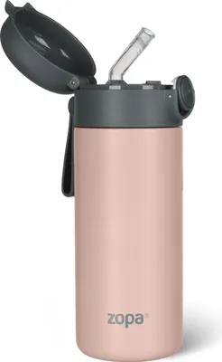 Obrázek produktu pro ZOPA Termoska na tekutiny s brčkem a silikonovým držákem 350 ml, Candy pink