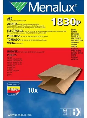 Image de Menalux 1830 P, Sac à poussière, Aspirateur à tambour, Marron, Papier, AEG Vampyrette Deluxe, 3003/Super, K ALFATEC A 58, AC 200 ALFATEC AD 20 ALFATEC Aquaclean AD 20..., Blistr