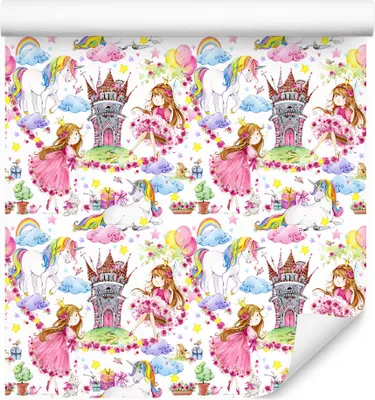 Immagine prodotto di 10m VLIES WALLPAPER rotolo camera bambini Einhürner Principessa Arcobaleno XXL