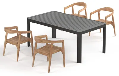 Produktbild von home24 Gartenessgruppe- 5-teilig - Teak massiv / Aluminium - Braun / Anthrazit