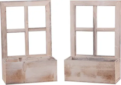 Produktbild von UNUS Holzfenster mit Pflanzbank Dekoration Altholz 2 Stück Weiß Dekoration Deko