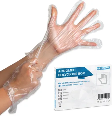 Produktbild von ARNOMED Einweghandschuhe PE, 100 Plastikhandschuhe Transparent, Einmalhandschuhe Gr Damen/Herren - Gr. M-L, in der Box