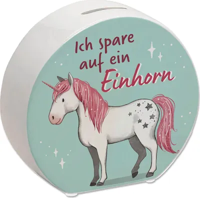 Produktbild von Einhorn Spardose in mintgrün mit Spruch Ich spare auf ein Einhorn